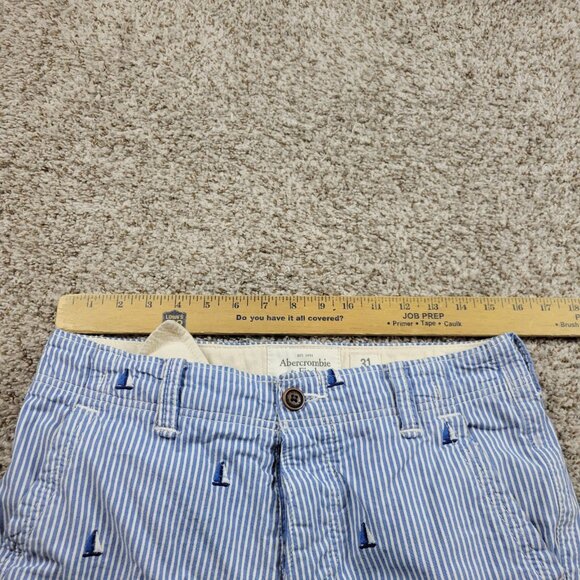 Abercrombie & Fitch Shorts Mens 31 Blue Stripe Sail Boat Chino Preppy Button Fly - Picture 3 of 7